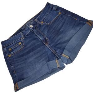 American Eagle Outfitters Boy Midi Rolled Blue Jean Super Stretch Shorts Size 6